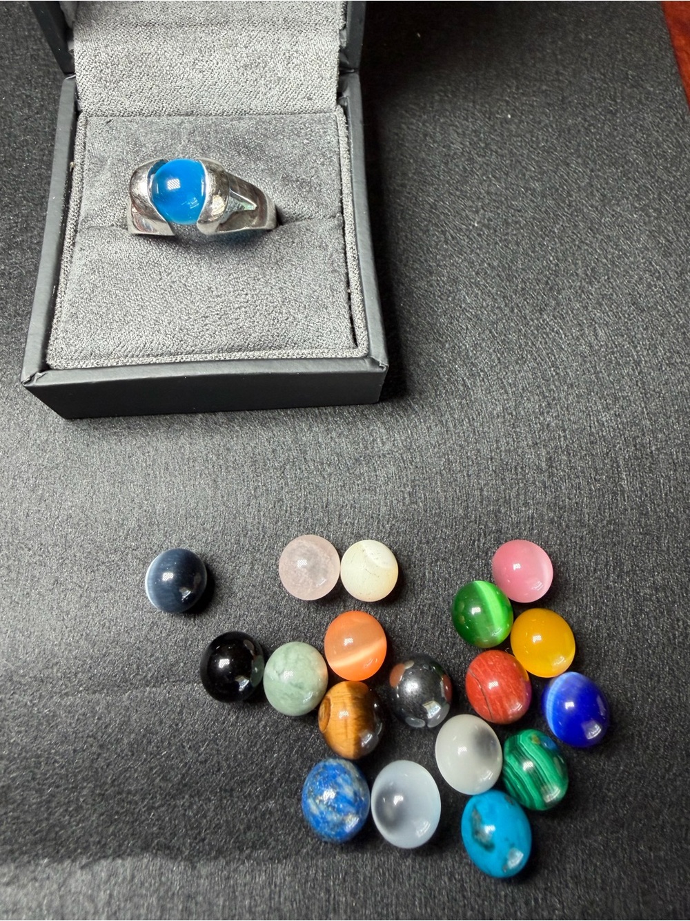 Vintage 925 Sterling Silver Interchangeable Gemstone Ball Ring Set Size 6.5